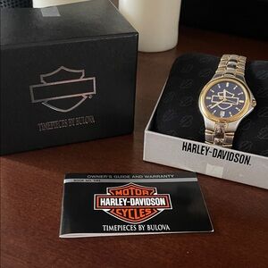 Harley Davidson Bulova Gold and Blue Men's Watch